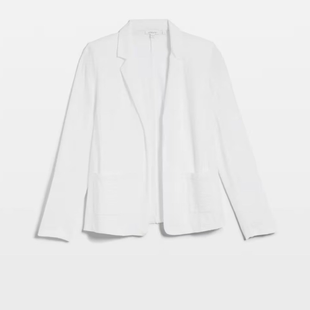 Chicos Blazer Womens 2 L Travelers Collection White Slub Knit Open Front EUC